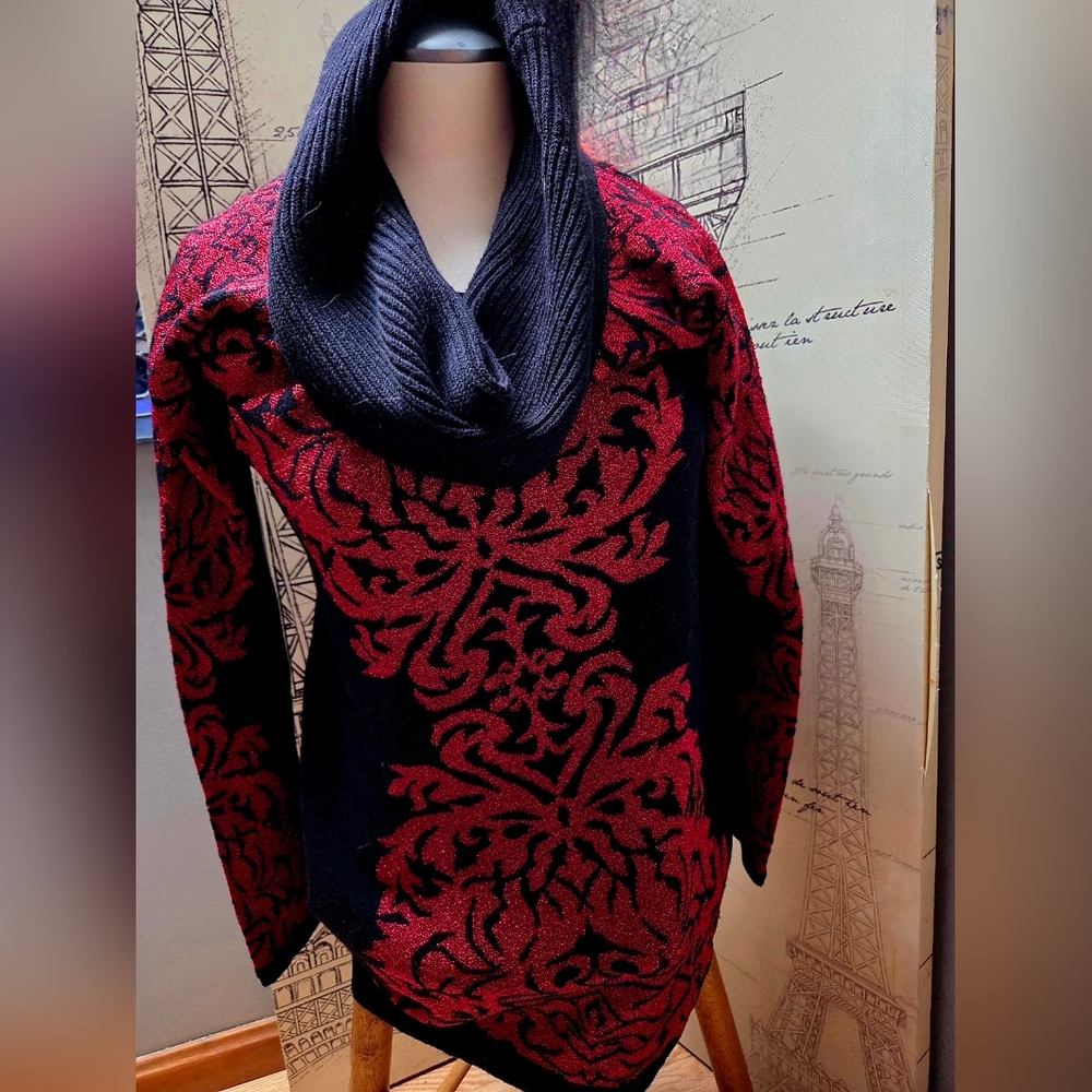 INC International Concepts Black and Red Turtleneck Sweater